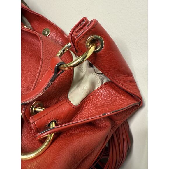 Michael Kors Shoulder Purse Pebbled Red Leather With Tassel - Picture 9 of 10
